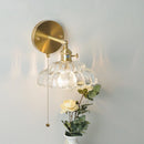 Axyaa Nordic LED Glass Wall Lights with Pull Chain Switch, Rotating Copper Bedside Lamp