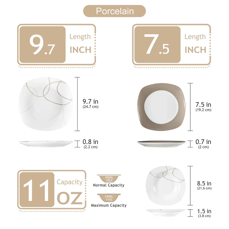 Axya™ 36-Piece Ceramic Porcelain Kitchen Dinner Plates Set - Tableware Collection