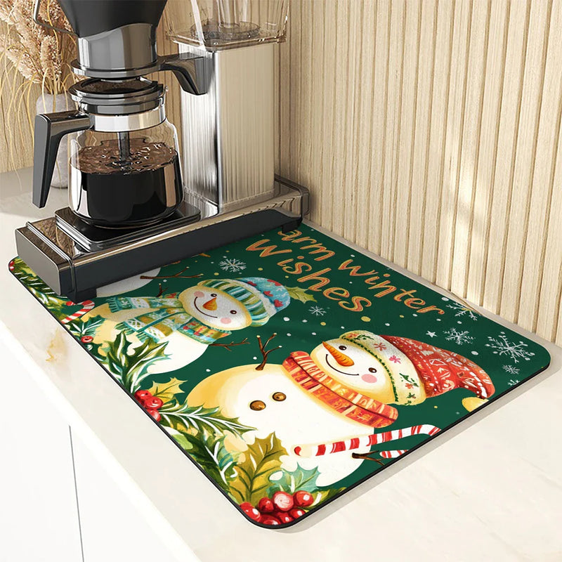 Axyaa Christmas Kitchen Drying Mat - Non-slip Heat Resistant Counter Pad