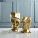 Axyaa Geometric Origami Vase Human Head Golden Abstract Figurine Home Decor