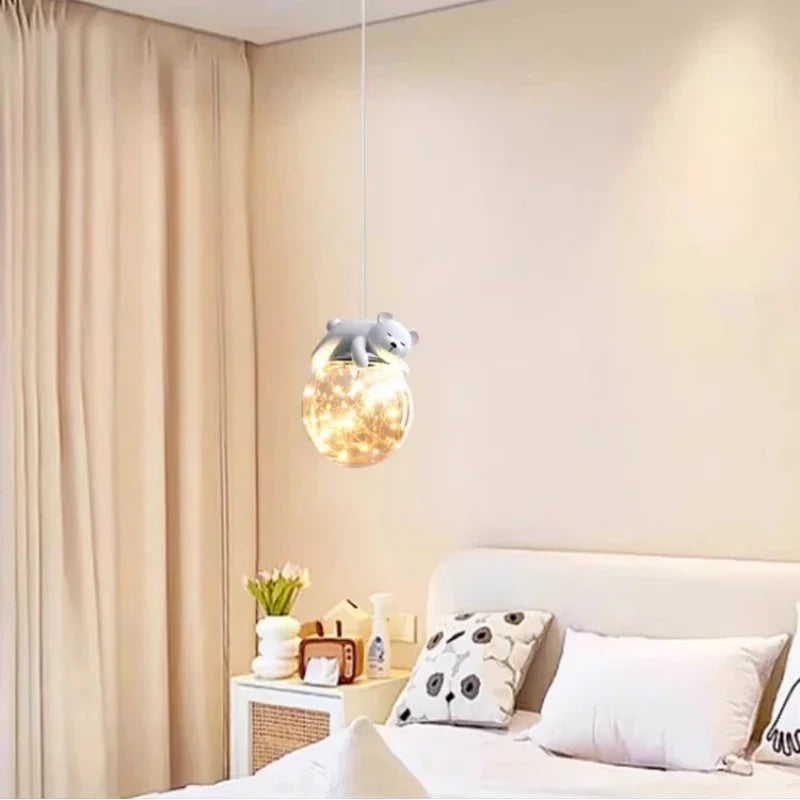 Axyaa White Bear Bunny Pendant Light for Kids Room Decor