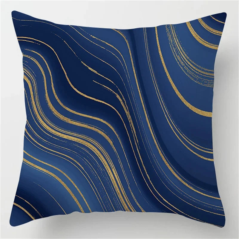 Axyaa Blue Geometric Marble Stripe Line Pillowcases - Set of 2