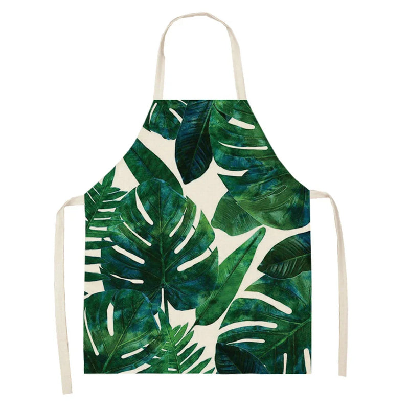 Axyaa Large Leaves Kitchen Ladies' Apron - Tropical Plants Design