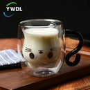 Axya 250ml Cartoon Cat Double Wall Glass Coffee Tea Cup Heat-resistant Mug