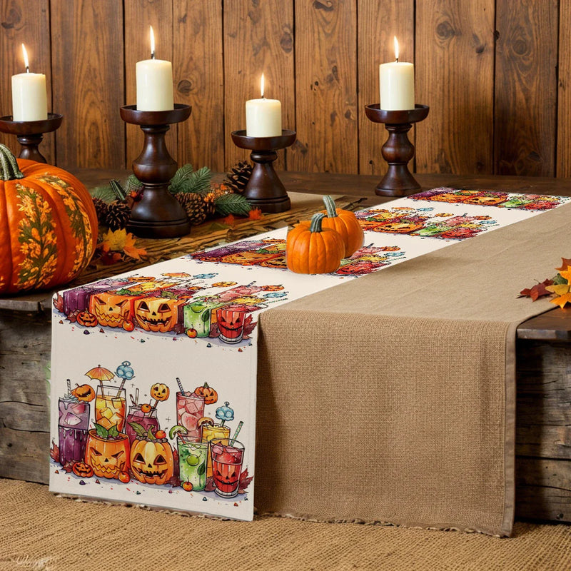 Axyaa Pumpkin Head Watercolor Table Runner