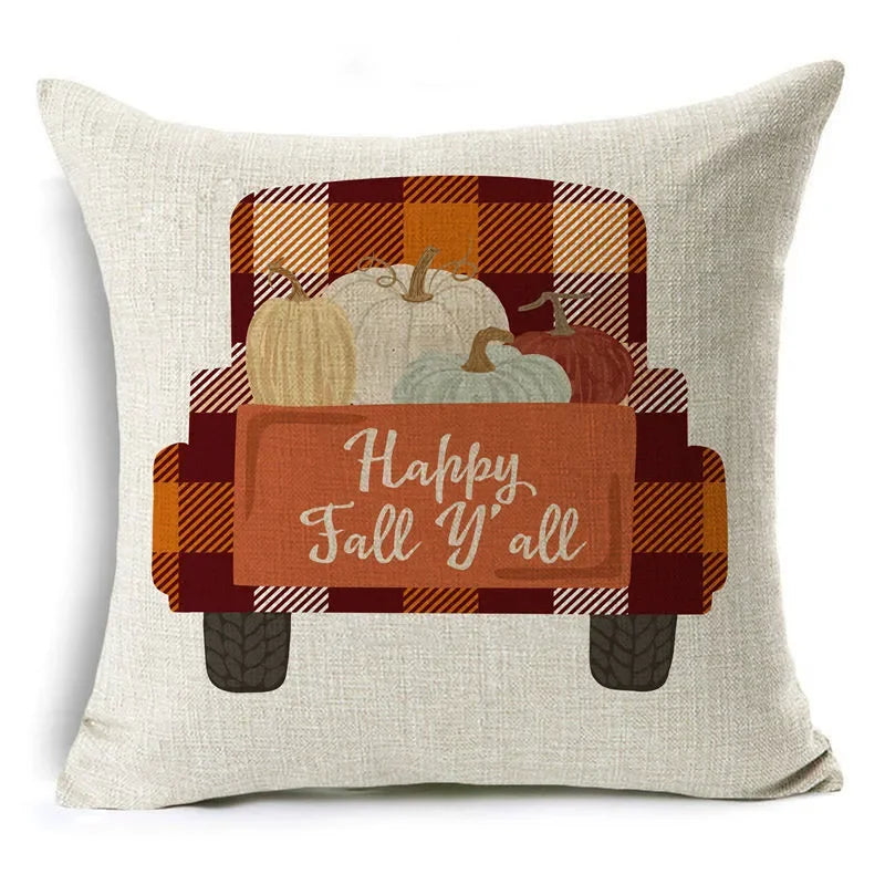 Axyaa Autumn Pumpkin Cushion Cover 18x18 Inches - Modern Thanksgiving Decor Pillowcase