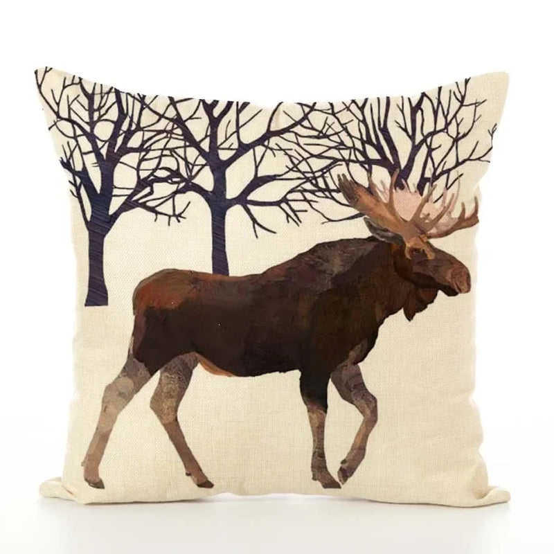 Squirrel Bird Bear Fox Animal Printed Cotton Linen Pillowcase by Axyaa