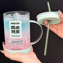 Axyaa 1000ml Glass Cup Lid Straw Handle Large Kawaii Tumbler Juice Drinking Bottle