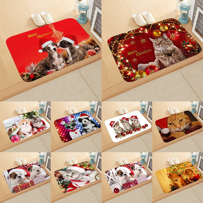 Axyaa Christmas Cat Dog Print Animal Door Mats Non-Slip Floor Home Decoration