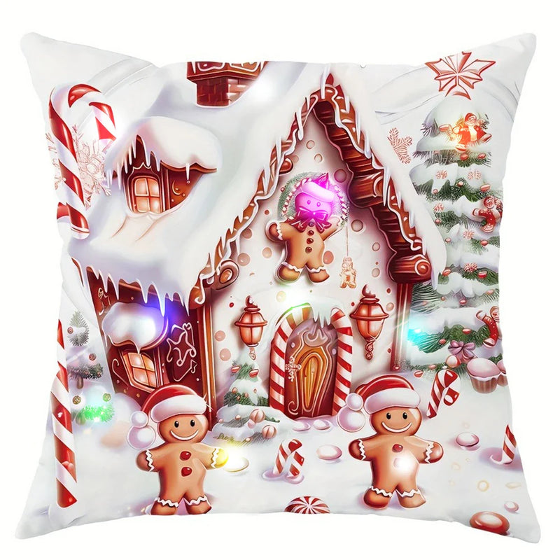 Axyaa Gingerbread Man Candy House LED Pillowcase - Christmas Home Decorating Gift