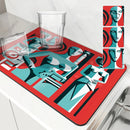 Axyaa Geometric Abstract Kitchen Drying Mat - Quick Dry & Antiskid
