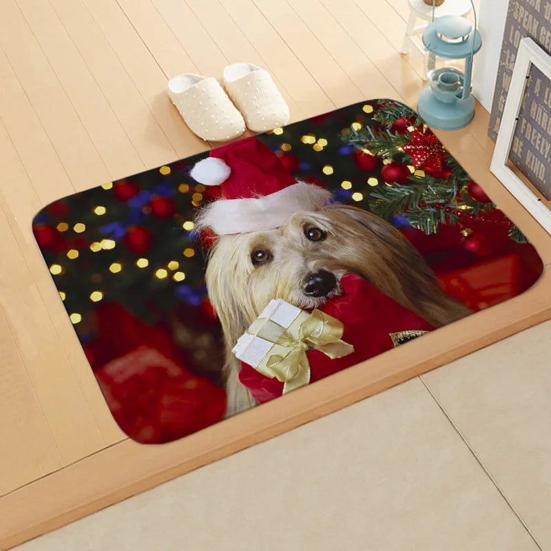 Axyaa Christmas Cat Dog Print Animal Door Mats Non-Slip Floor Home Decoration