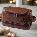 Axyaa Waterproof Leather Toiletry Bag with Hanging Hook - Travel Cosmetic Organizer