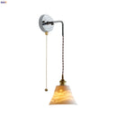 Axyaa Nordic LED Wall Sconce Pull Chain Switch Bedside Lamp Fixtures White Ceramic