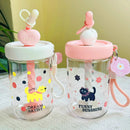 Axyaa Cat Design Straw Water Cup for Kids - Portable & Durable Plastic Bottle