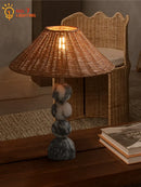 Axyaa Marble Table Lamp LED Rattan Weaving Desk Light for Elegant Spaces