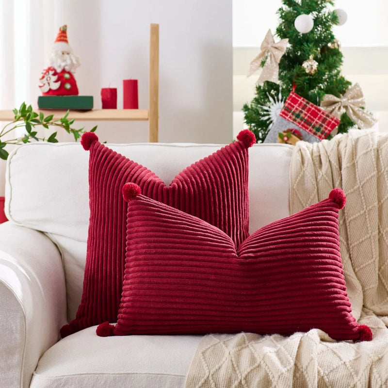 Axyaa Christmas Deer Star Pillow Cover - Cozy Soft Plush Striped 45x45cm