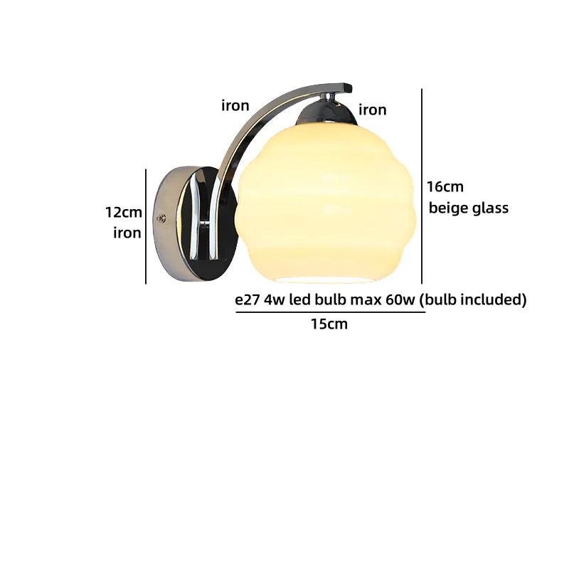 Axyaa Nordic LED Wall Sconce with Switch, Glass Shade, E27 Bulb