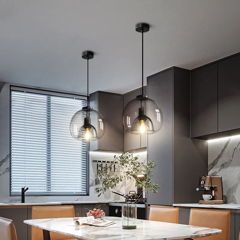 Axyaa Smoke Gray Glass Pendant Light Chandelier for Kitchen Island