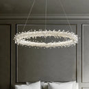 Axyaa Luxe Crystal Circle Pendant Light - Dimmable LED Parlor Hanging Lamp
