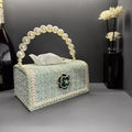 Axyaa Tissue Box: European & American Style, Handmade with Pearls, Ins Style Fabric