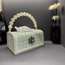 Axyaa Tissue Box: European & American Style, Handmade with Pearls, Ins Style Fabric