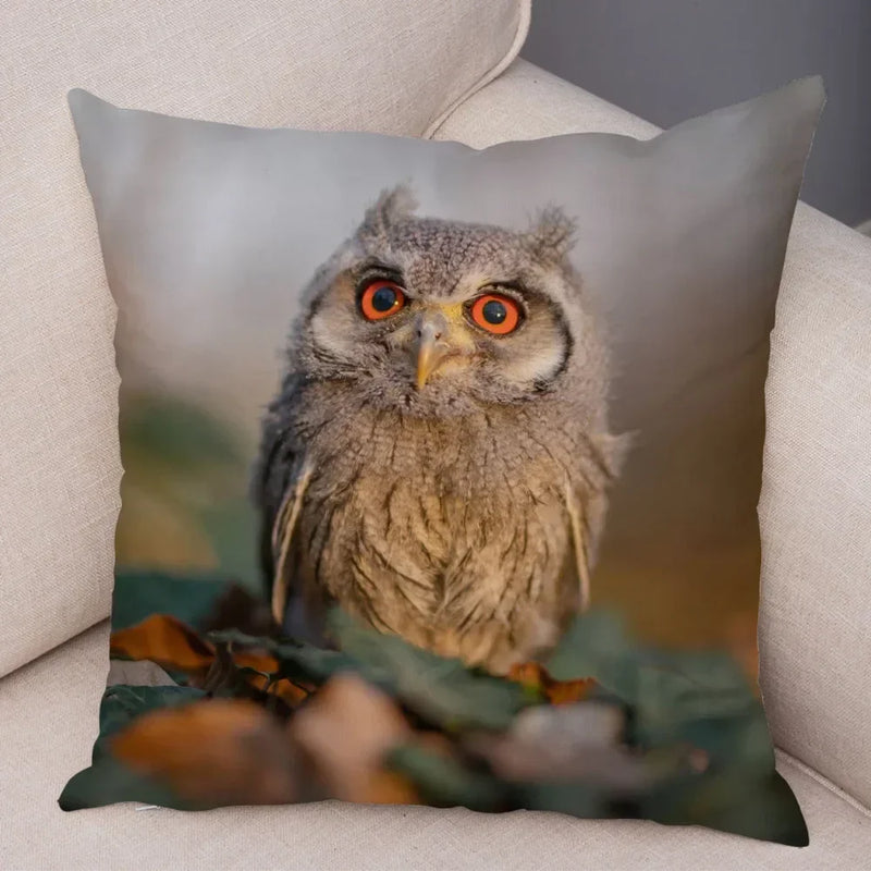 Axyaa Wild Owl Cushion Cover: Decorative Sofa Pillowcase for Home and Children's Room