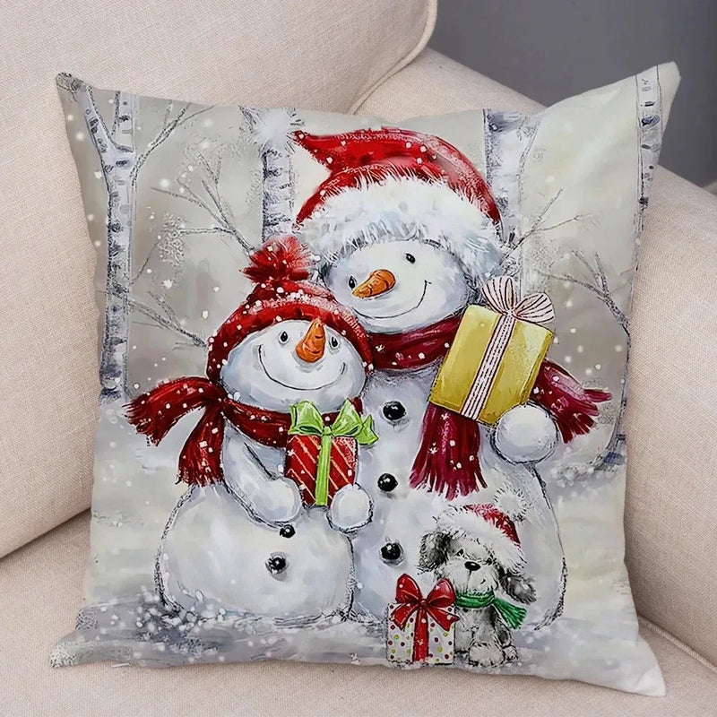 Axyaa Winter Snowman Print Pillowcase Set for Christmas Day Party Décor & Home Gift