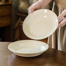 Axyaa Ceramic Deep Plate Set - Cream Color Round Dinnerware for Western Steak