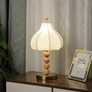 Axyaa Vintage Wood Fabric Desk Lamp, Japanese Style Bedside Study Bedroom Retro Lighting