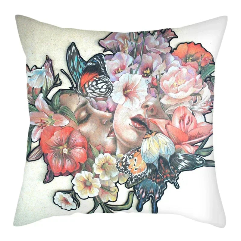 Axyaa Abstract Flower Girl Pillow Cover 45x45cm for Home Sofa Decoration