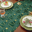 Axyaa Green Plush Sequin Christmas Tree Table Runner for Festive Winter Dining Decor