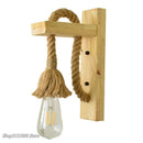 Axyaa Industrial Hemp Rope Wall Lamp Wood Sconce E27 Loft Indoor Outdoor Light