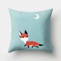 Fox and Bird Polyester Pillowcase by Axyaa: Cartoon Landscape Cushion Cover for Sofa
