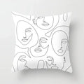 Minimalist White Pillow Cover - Axyaa Portrait Sketch Nordic Cushion