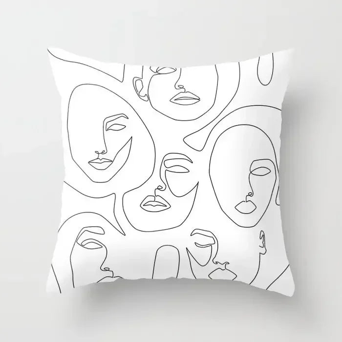 Minimalist White Pillow Cover - Axyaa Portrait Sketch Nordic Cushion