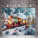 Christmas Candy Train Tapestry - Axyaa Red Background Cloth for Outdoor Home Decoration