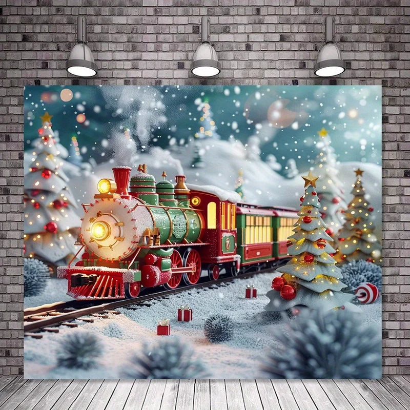 Christmas Candy Train Tapestry - Axyaa Red Background Cloth for Outdoor Home Decoration