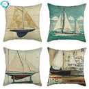 Marine Ship Print Linen Cushion Cover for Home Sofa Decor by Axyaa
