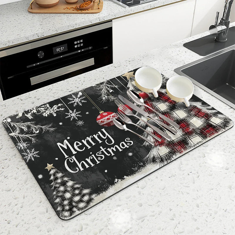 Axyaa Christmas Tree Fir Absorbent Draining Mat for Quick Drying in Kitchen and Bathroom