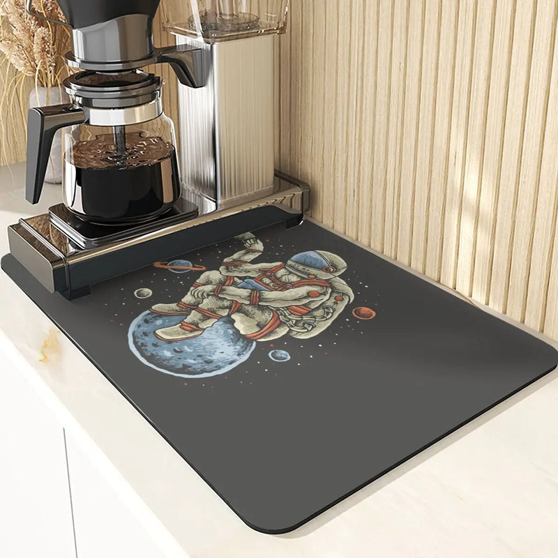 Axyaa Astronaut Silicone Dish Mat - Space Style Diatomaceous Earth Kitchen Accessory