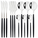 Axyaa 12-Piece Black Gold Stainless Steel Cutlery Set for Parties and Kitchens