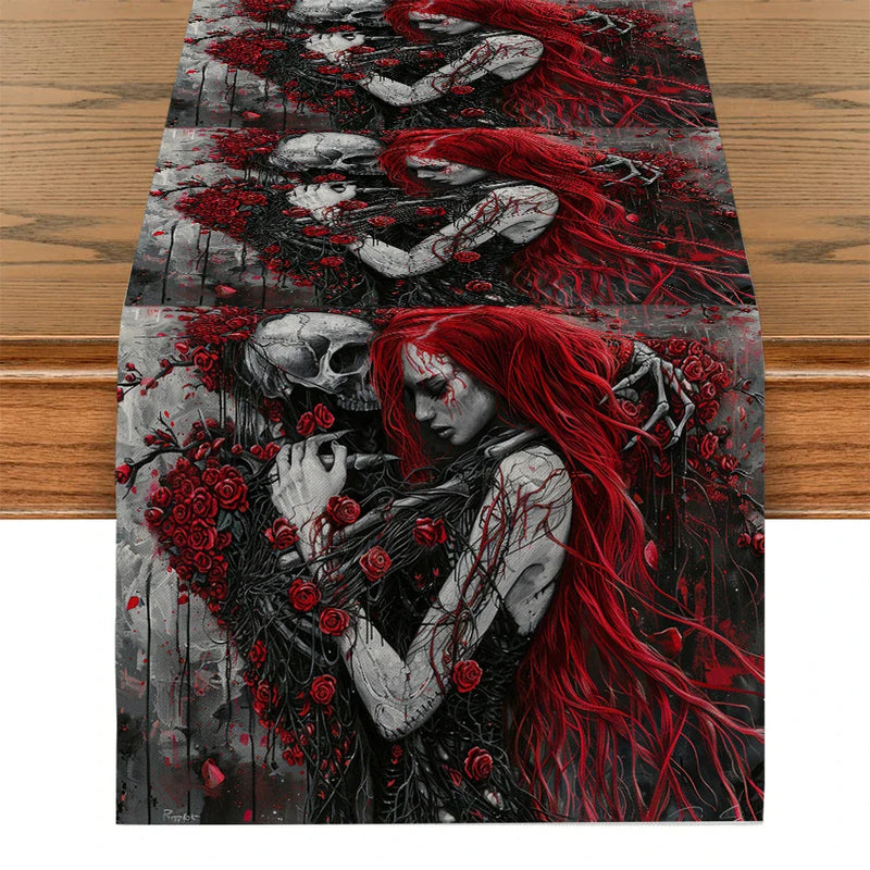 Axyaa Halloween Skull Table Runner: Kitchen Holiday Party Decor & Dining Table Cloth