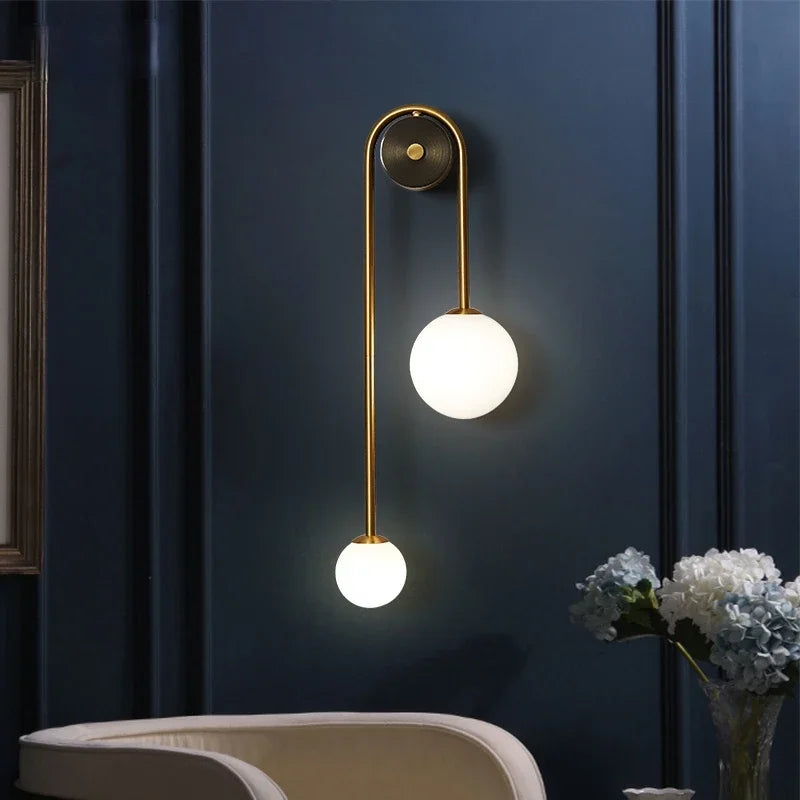 Axyaa Gold Iron Glass Ball LED Wall Lamp - Modern Bedroom Lighting