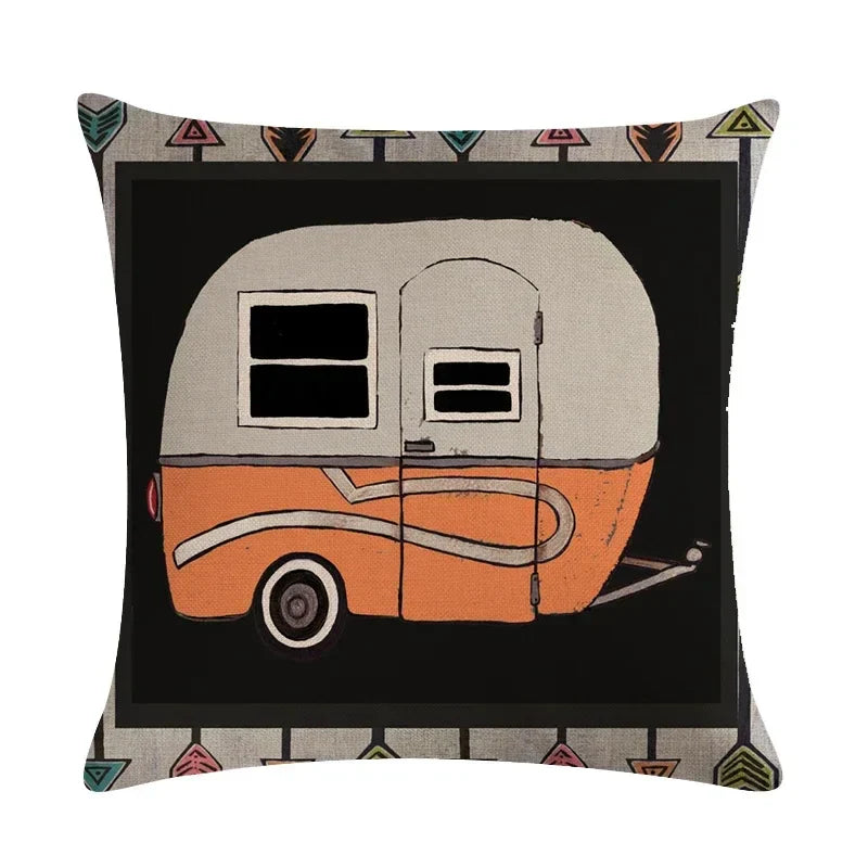Axyaa Retro Car Pattern Cushion Cover Linen Pillowcase 45*45cm