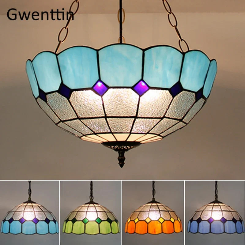 Axyaa Diamond Square Stained Glass Pendant Light for Home Decor