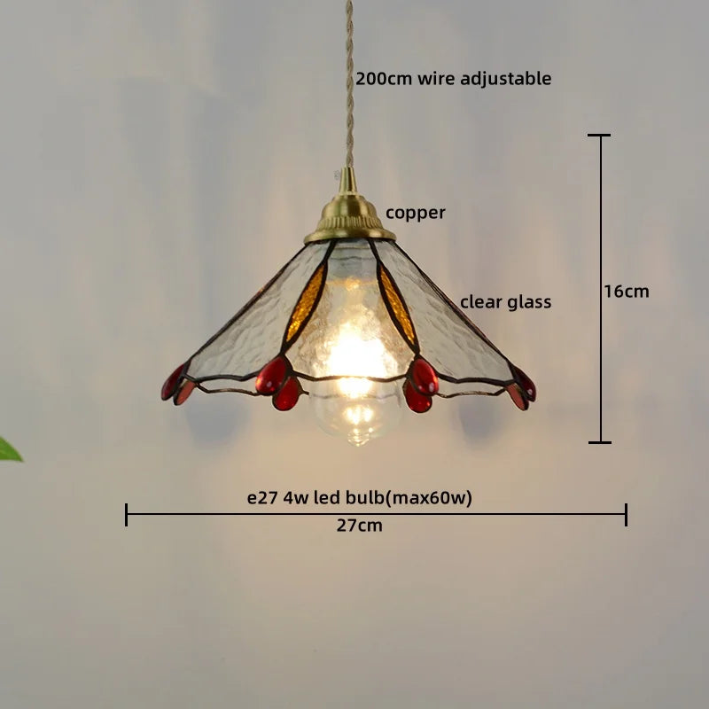 Axyaa Modern Pink Glass LED Pendant Lights Copper Hanging Lamp for Home Decor