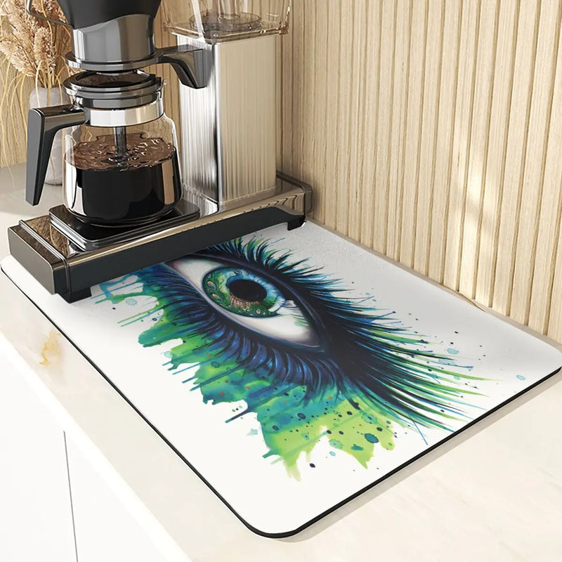 Eye Print Watercolor Style Absorbent Drying Mat & Coasters Set by Axyaa