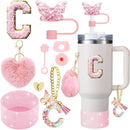 Axyaa 9-Piece Accessory Set for Stanley Cup: Butterfly Straw, Cover, Cap, Boot, Charm, Initials