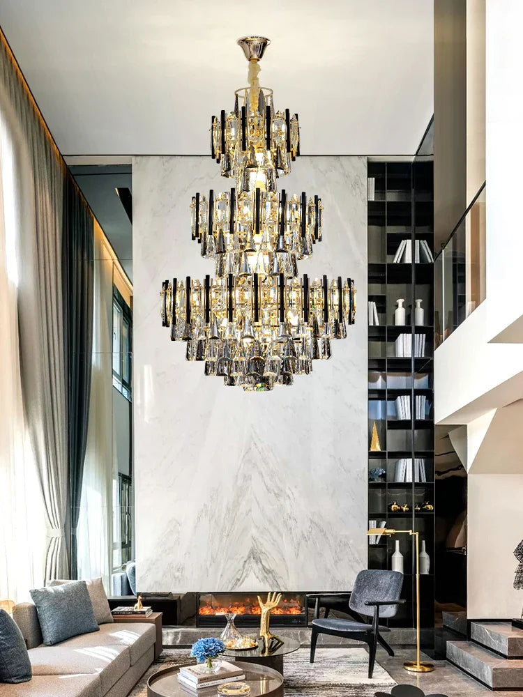 Axyaa Crystal Villa Chandelier: Post-Modern Luxury Pendant Light for Living Room & Hotel Lobby